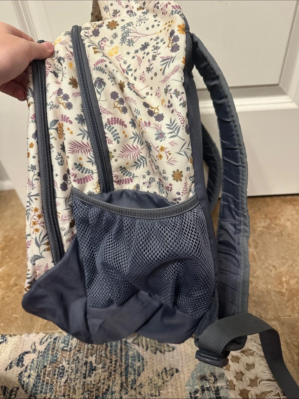adidas Cream Floral Backpack with Navy Details - Picture 6 of 8
